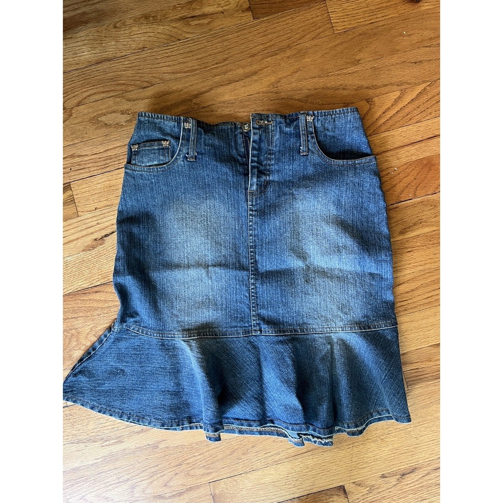 Jolt Juniors' Denim Skirt size 14 Butterfly Y2K Streetwear Flare Coquette
